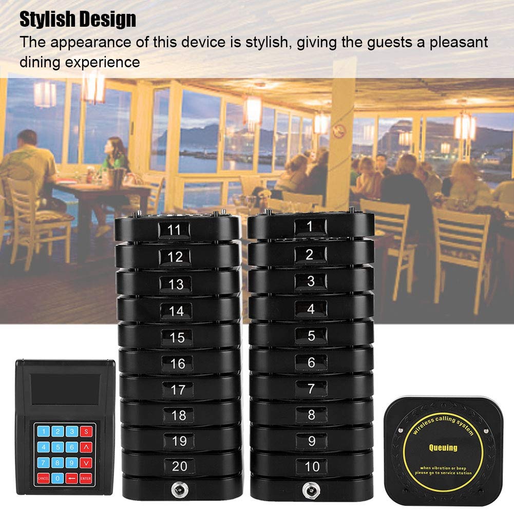 SU-669-S Buscapersonas para Restaurante,1 Transmisor de Teclado +20 Receptor, de Llamadas Inalámbricas Rechargeble,Receptores de Buscapersonas para Cafeteria