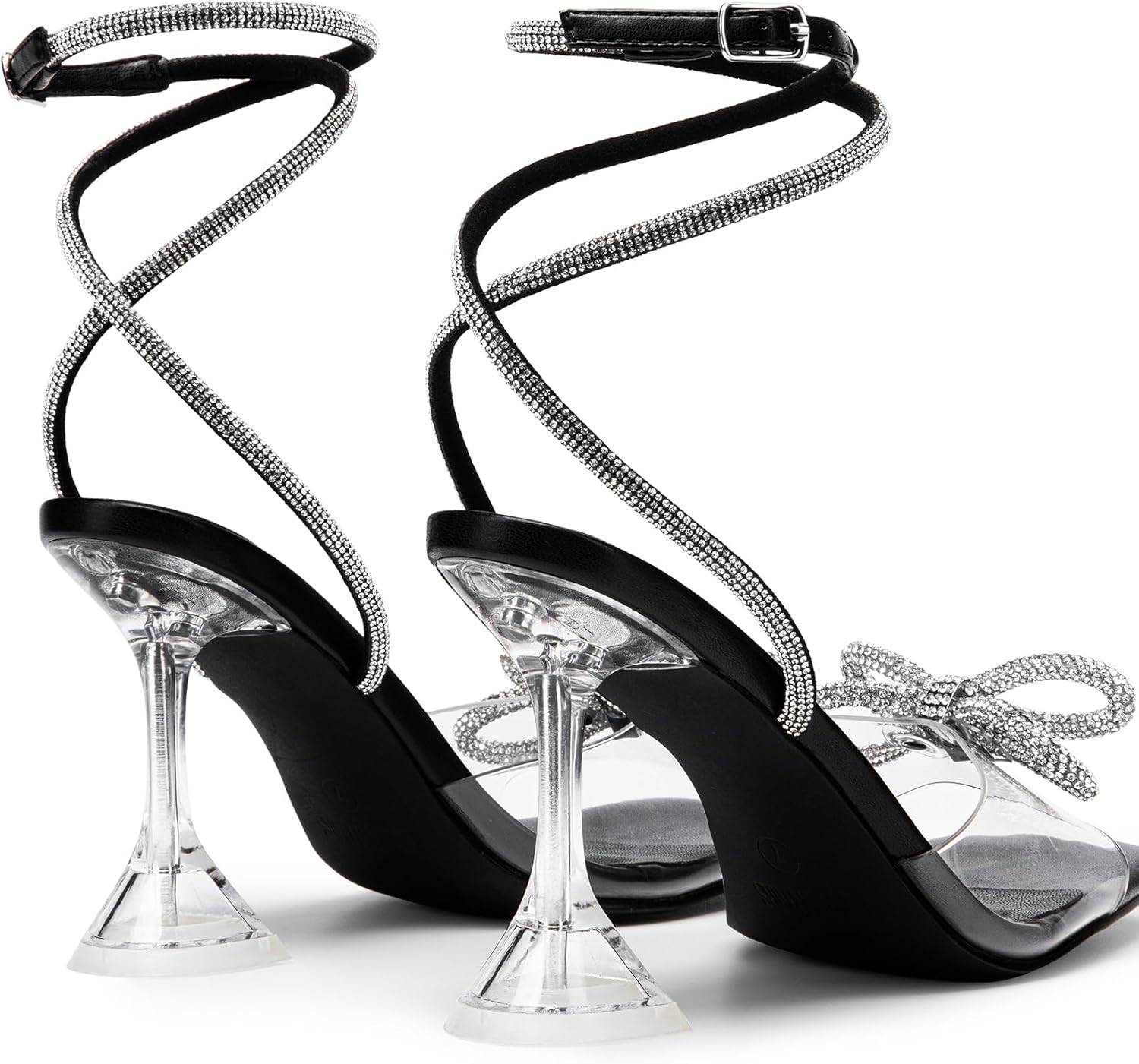DREAM PAIRS Stiletto Bow Heels for Women Strappy Sparkly Rhinestone Square Toe Clear Crystal High Sandals for Party Wedding - Image 6