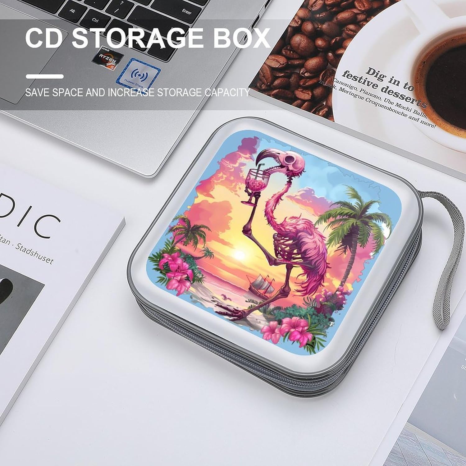 Tropical Skeleton Flamingo CD Cases DVD Holder Storage Box Plastic Protection Case for Car Home Office Travel image 4