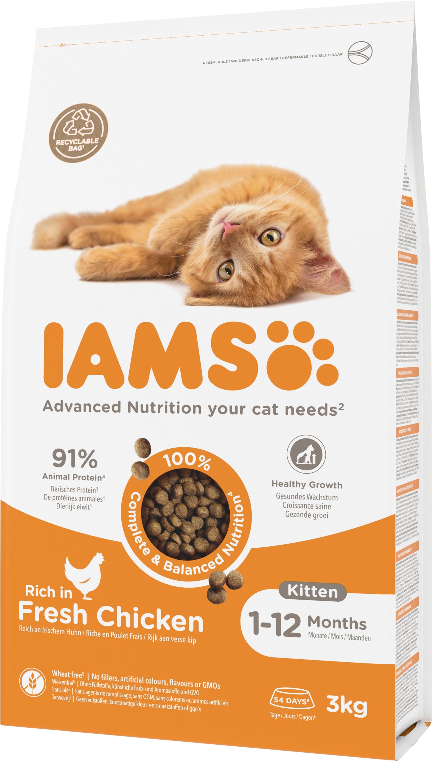 IAMS Alimento seco para gatitos junior de 1-12 meses con pollo fresco, 3 kg