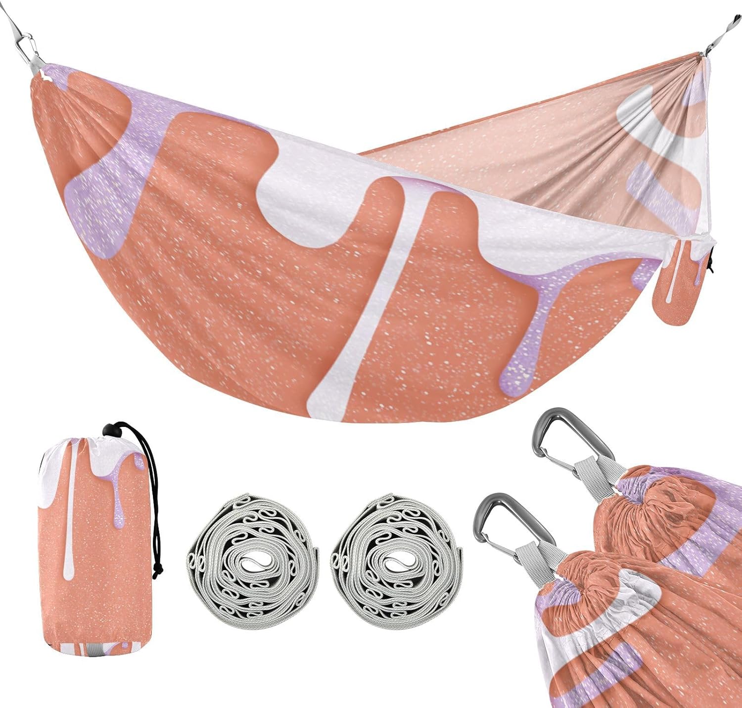 Orange Glitter Drip Camping Hammocks Foldable Swing Hammock for Camping Travel Accessories