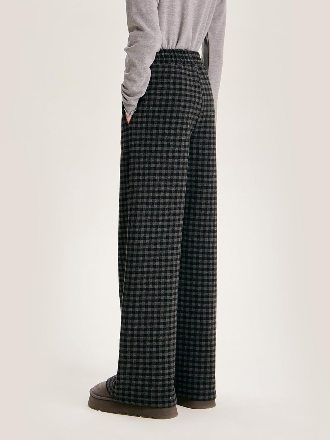 Girls Black & Gray Plaid Wide Leg Pants Fleece-Lined with Bow Drawstring Elastic Waist Trousers Size 6-16Y - Image 3