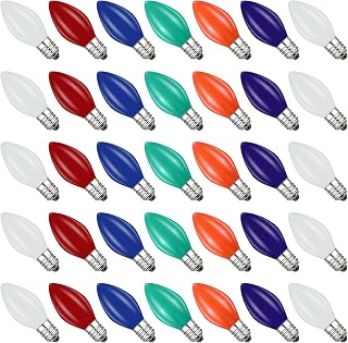 35 Pack C7 LED Christmas Lights Replacement Bulbs, 0.6W Vintage Multicolor Ceramic LED Bulbs for Outdoor Indoor String Lights, E12 Candelabra Base, Waterproof