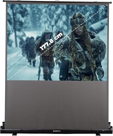 Zebronics Floor Rising Projector Screen, 70-inch (177.8 cm), 4K Support, 4:3 Aspect Ratio, Wide Viewing Angle, Matte Finis...