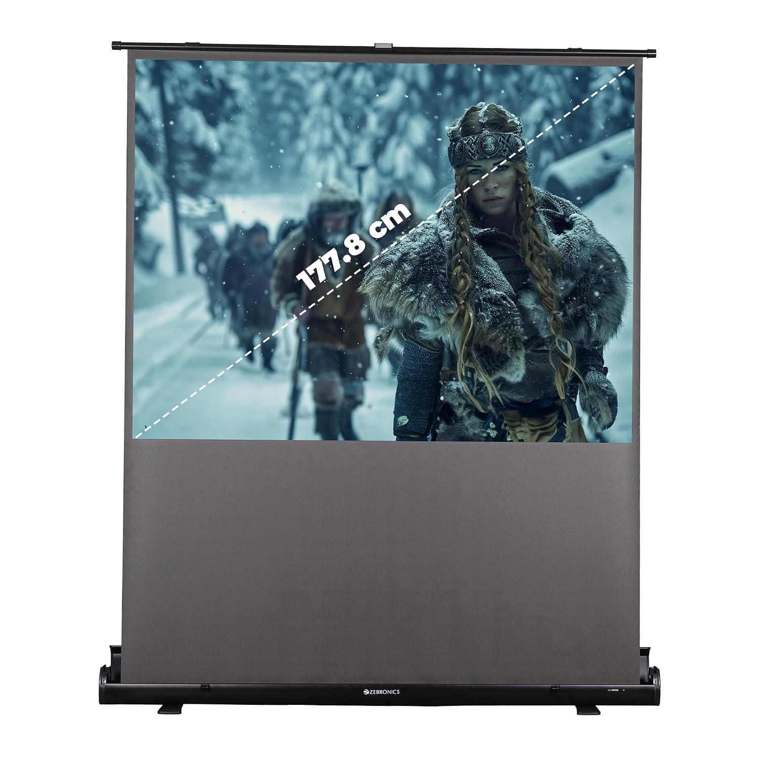 Zebronics Floor Rising Projector Screen, 70-inch (177.8 cm), 4K Support, 4:3 Aspect Ratio, Wide Viewing Angle, Matte Finis...