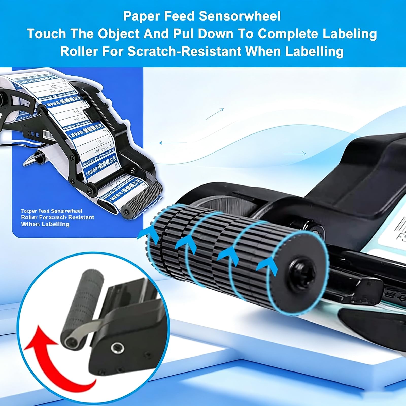 MObyat Etichettatrice Manuale, Dispenser Automatico di Etichette con Sensore di Alimentazione Carta, Larghezza Etichetta 15-80 Mm, Durata Batteria 16 Ore, per Vendita al Dettaglio E Magazzino.