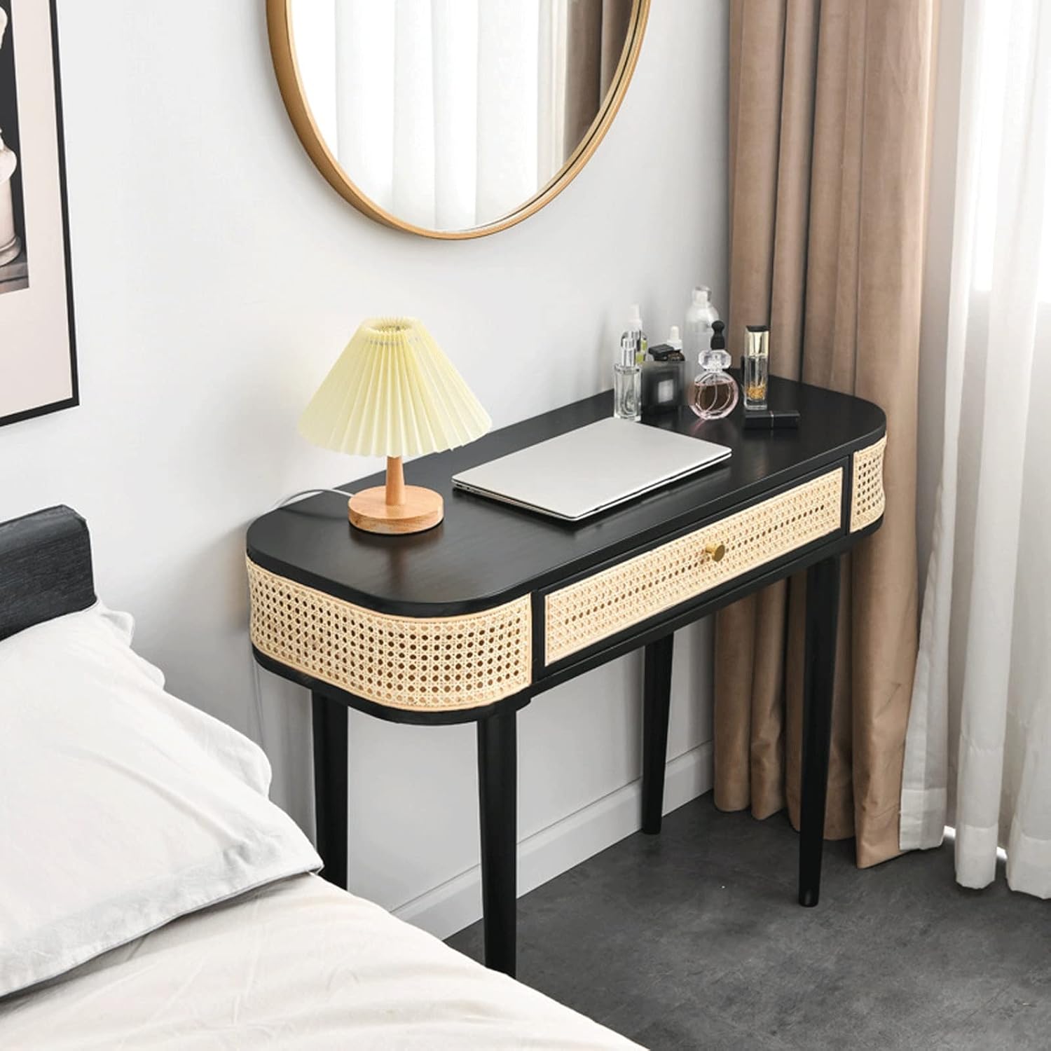 化粧台 木製 ラタン 化粧台 モダン ミニマリスト 引き出し付き