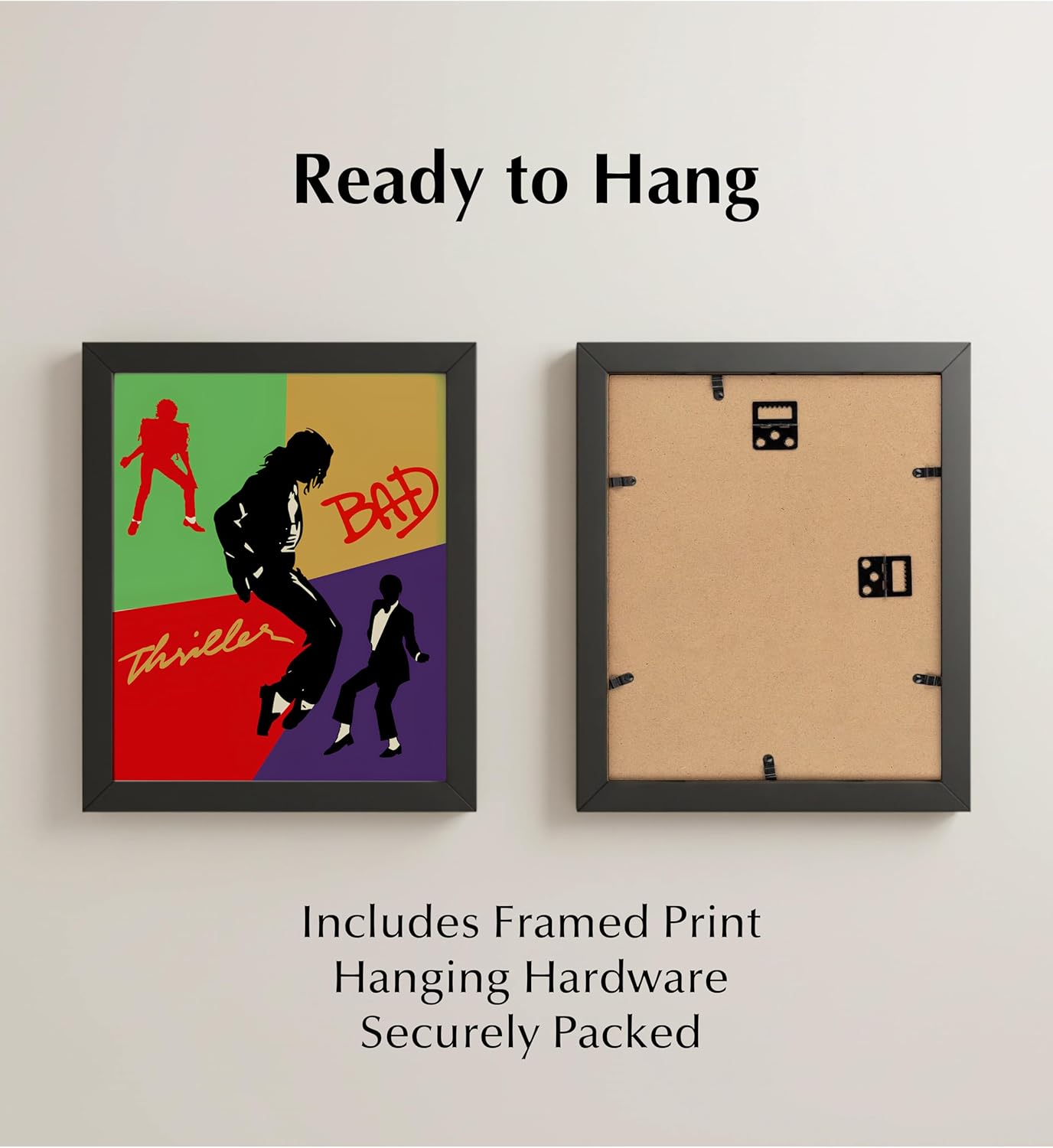 Thriller & Bad - Music Album Wall Art Print - Iconic King of Pop Wall Art Decor, Perfect for Home, Offices, Bedroom, Living Room (Black Framed, 11 x 14 inches)