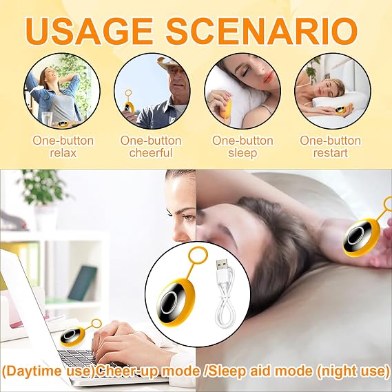 USB-C ChargingPortable Chill Pill Device & Sleep Aids,Microcurrent Sleep Aid Device,5 Vibration Soothin Levels for Deeper, More Restful Sleep (Yellow)