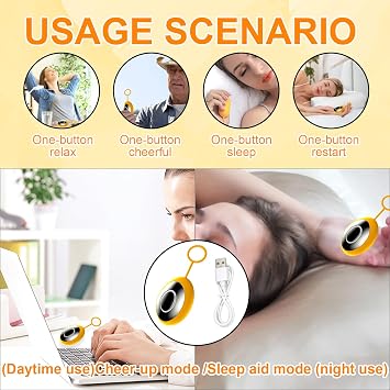 USB-C ChargingPortable Chill Pill Device & Sleep Aids,Microcurrent Sleep Aid Device,5 Vibration Soothin Levels for Deeper, More Restful Sleep (Yellow)