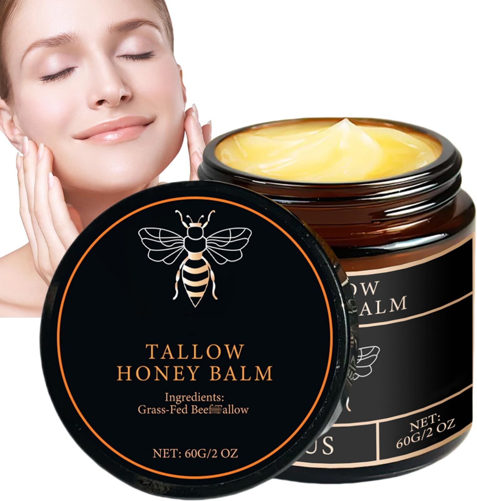 Grass-Fed Beef-Tallow Balm,Moisturising Honey Cream,Beef-Tallow and Hone-y Balm Moisturizer,Body Lotion,Body Lotion Women,Bee-f-Tallo-w & Honey Blend Face Cream,Bod-y Lotio-n for Dry Skin