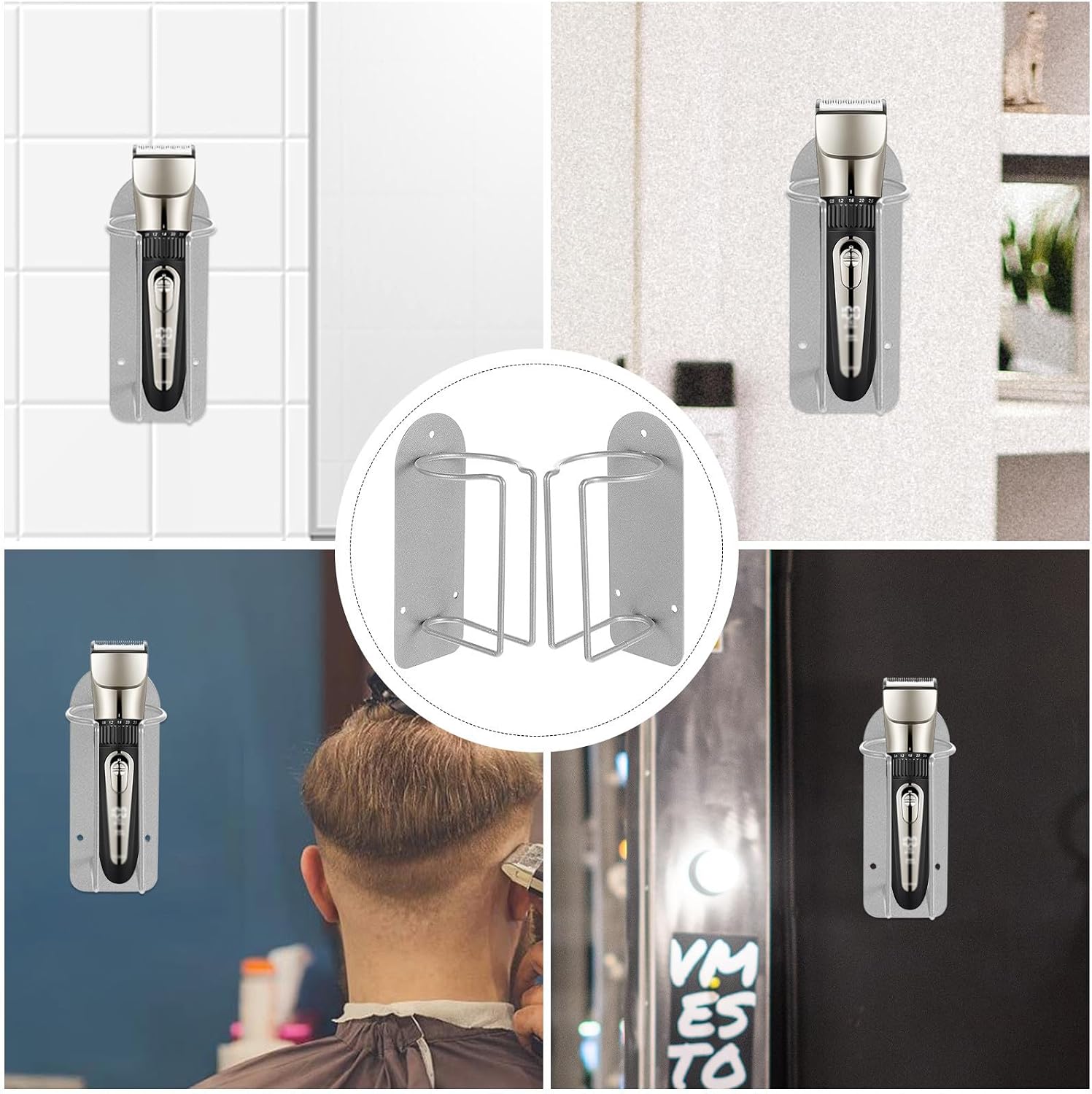 Wall Mount Barber Clipper Holder Rack Stainless Steel Silver
