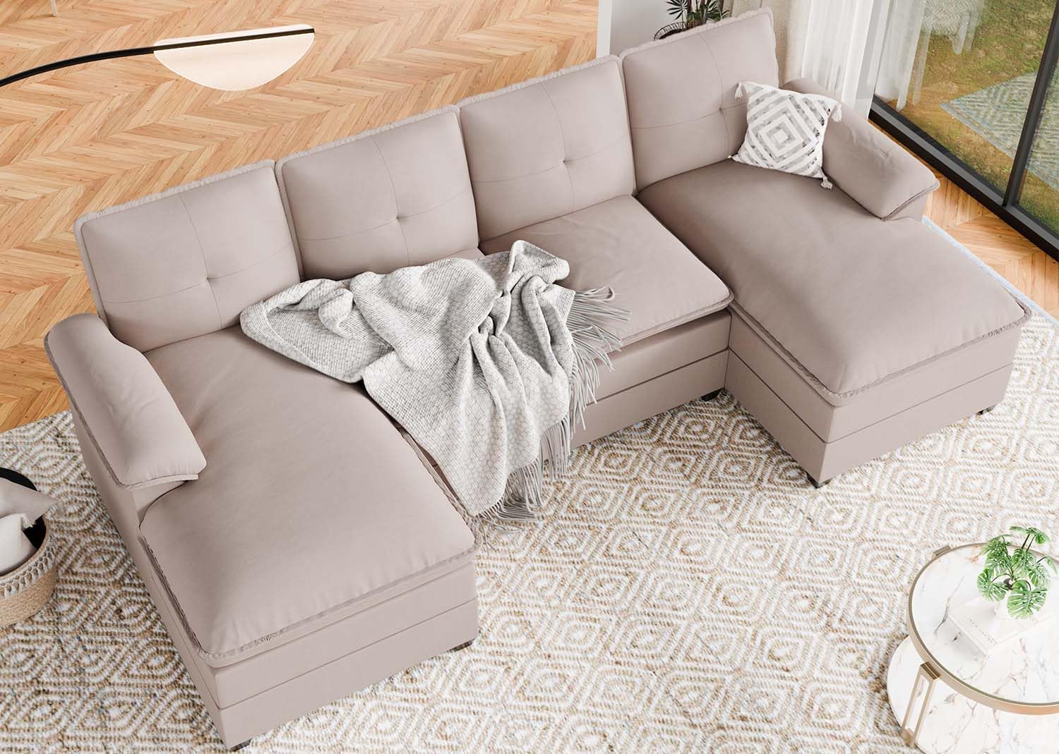 Amazon.com: SUNLEI 110" U-Shaped Living Room Furniture Set, 4 Seat ...