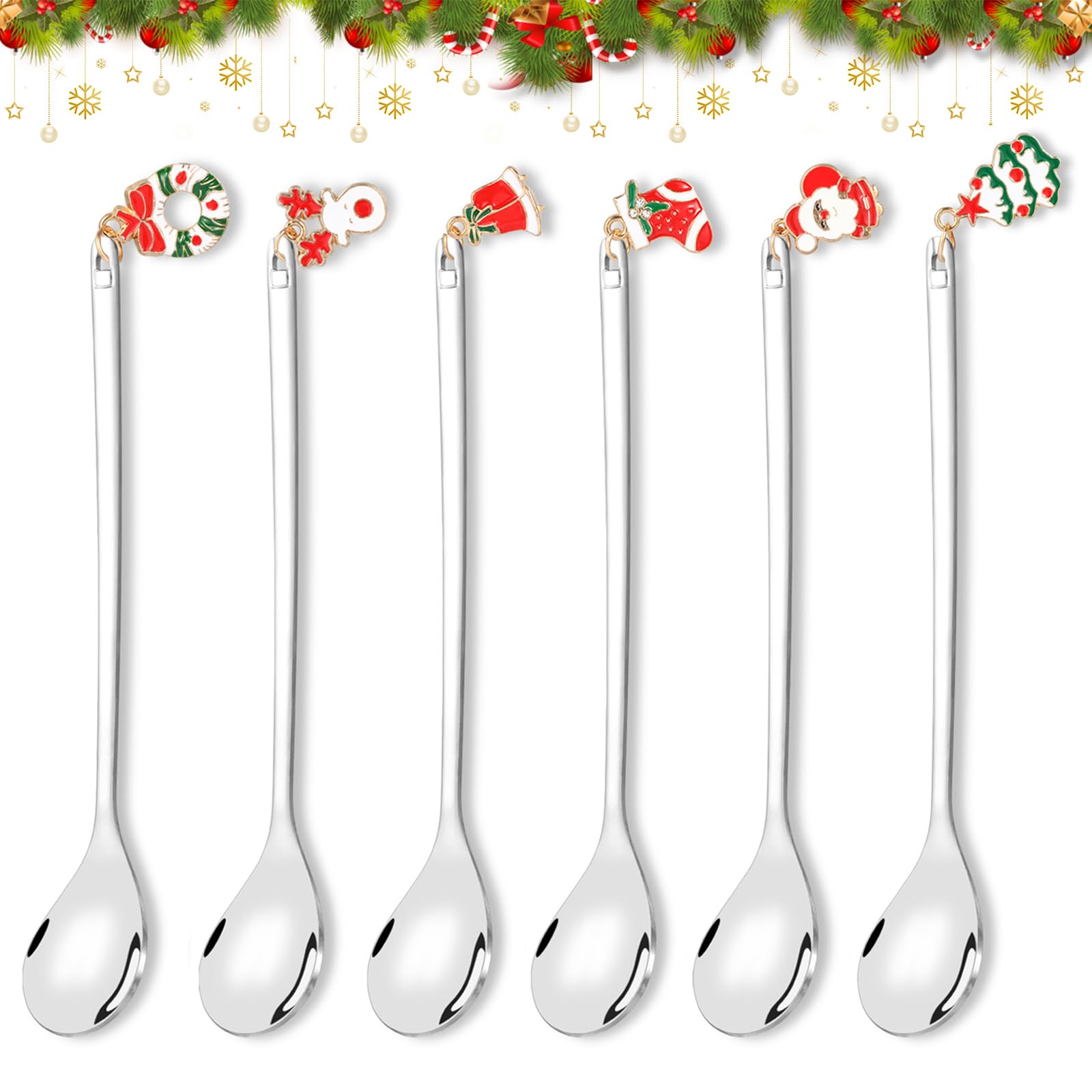 AXspeed 6 Cucchiai Natalizi In Acciaio Inox Con Ciondoli, 13,5 Cm, In Scatola Regalo - 2