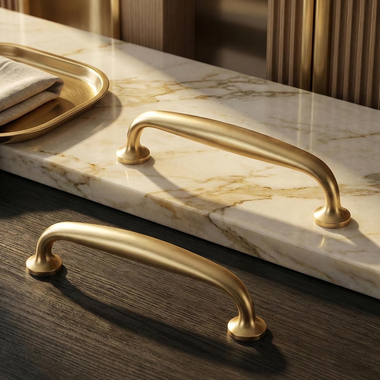 Liron Hardware 10 Pack Gentle Arch Contemporary Cupboard Cabinet Handles 5 Inch (128mm) Kitchen Gold Drawers Pulls Brushed Brass