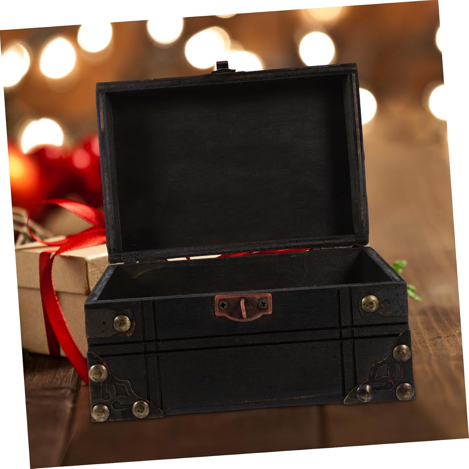SOLUSTRE 2pcs Vintage Wooden Jewelry Box Lock Retro Treasure Chest Keepsake Storage Case for Bedroom and Living Decor for Valentine Day and Anniversaries