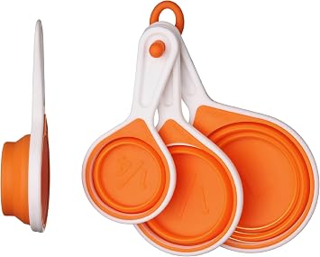 Premier Housewares Collapsible Silicone Measuring Cups Set of 4   Heat Resistant, Non-Stick Cup Measures with Hanging Loop, Orange