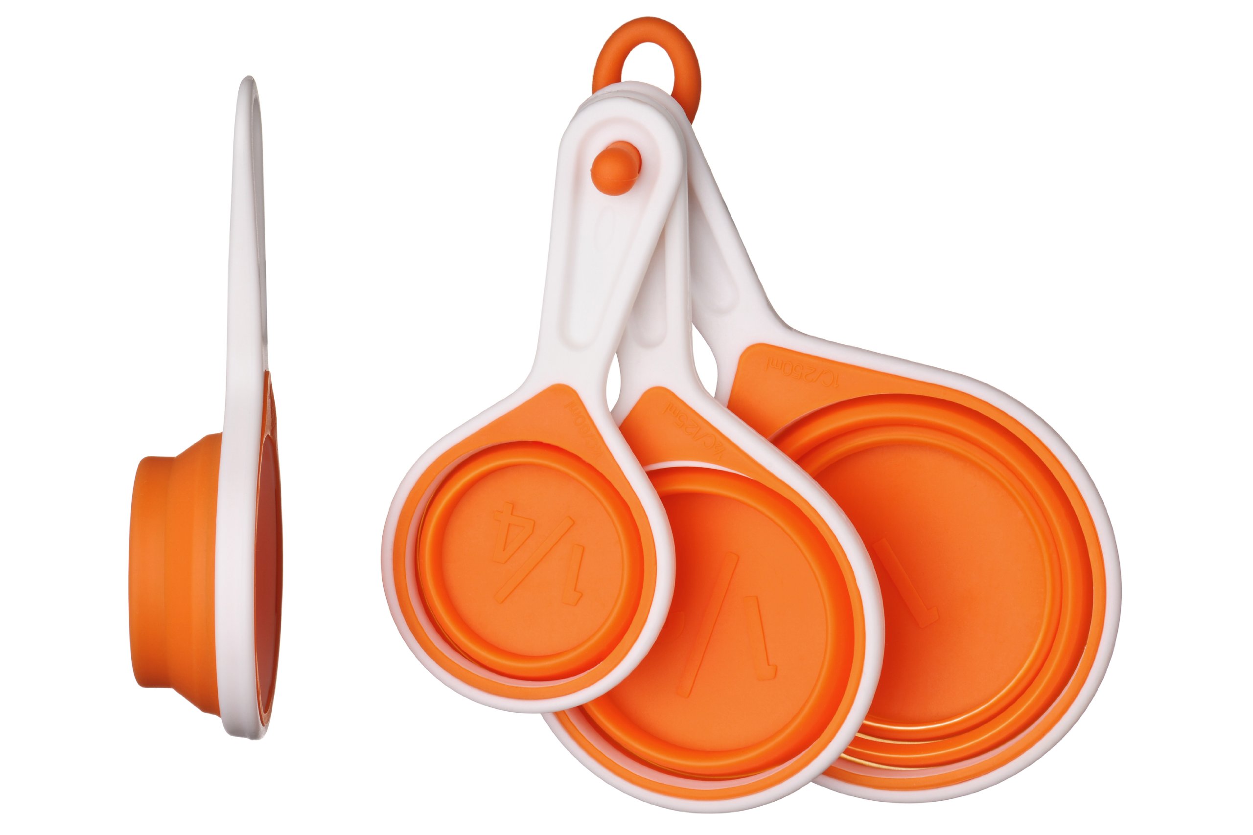 Premier Housewares Collapsible Silicone Measuring Cups Set of 4 – Heat Resistant, Non-Stick Cup Measures with Hanging Loop, Orange