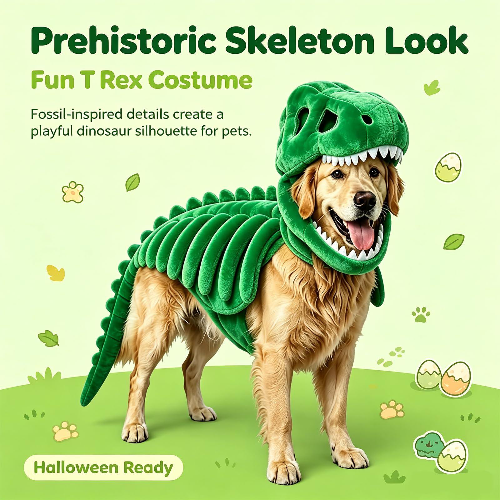 Dinosaurier Kostüm Hund Halloween, Leuchtendes Skelett Haustier Kostüm für Hunde und Katzen, Plüsch Drachen Kapuze Outfit, Lustige Tierbekleidung für Halloween Party, Fotos und Geschenke，D：120 cm
