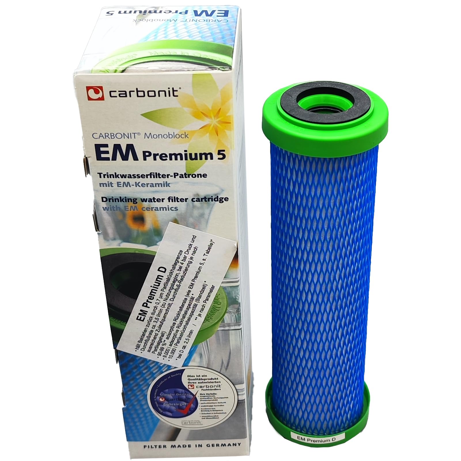Cartucho de filtro de agua EM Premium D con cerámica EM | con cerámica EM | especialmente adecuado para cepillar agua | mejor sabor de agua | compatible con Carbonit Sanuno & Vario HP | AquaAvanti | | Apto para Carbonit Sanuno, Vario HP, AquaAvanti, WatPa