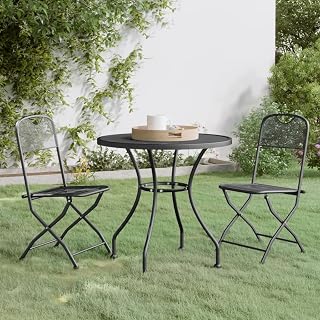 2-Person Patio Set, 31.5" Round Folding Table & Chairs, Anthracite Mesh, Balcony Bistro