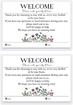 Welcome Signs for Air bnb Hosts & Vacation Rentals - 4x6 In Guest Arrival Poster with VR BO Hosts Info - Laminated Finish with No-Residue Double-Sided Tape