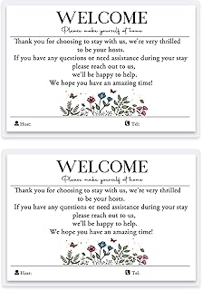 Welcome Signs for Air bnb Hosts & Vacation Rentals - 4x6 In Guest Arrival Poster with VR BO Hosts Info - Laminated Finish with No-Residue Double-Sided Tape
