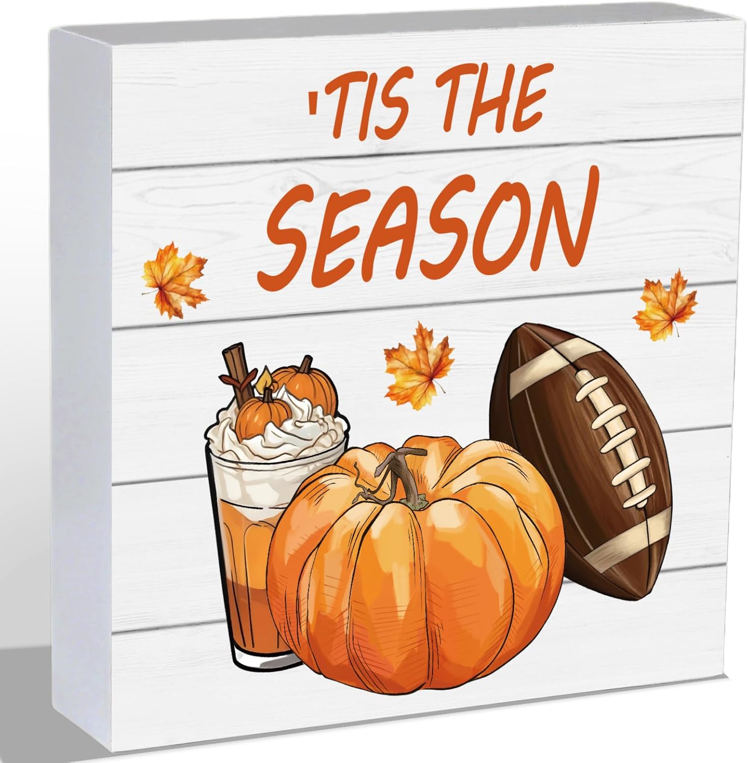 Fall Decorations for Home Fall Decor Home Bathroom Pumpkin Room Table Wood Box Sign Rustic Wooden Shelf Desk Office Decor Season Sign House Warming Gifts 5.9 x 5.9 Inch
