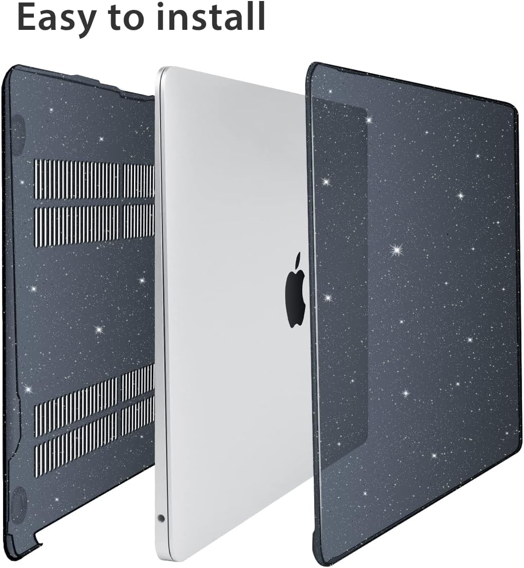 for 2022 M2 MacBook Pro13 inch Case 2021 2020 2019-2016 Release M1 A2338 A2289 A2251 A1706 A2159 A1989 Touch Bar, Glitter Hard Shell Case+Keyboard Cover+Charger Case+Webcam Cover, Shiny Black