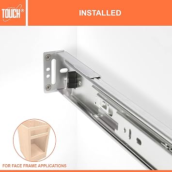TOUCH Rear Mounting Drawer Slides Socket (1 Pair, 2 Pcs) for 1.77 (45mm) Full Extension Side Mount Ball Bearing 3 Folds Metal Rails Track Guide Glides Runners