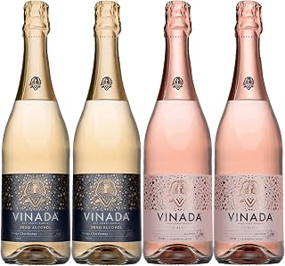 VINADA - Sparkling Rosé & Crispy Chardonnay Variety - Zero Alcohol Wine - 750 ml (4 Glass Bottles)