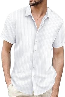 Camisas de lino para hombre, camisa a rayas de verano, camisas blancas, camisas de manga corta para hombre, manga larga, corte regular, camisas de manga larga, corte ajustado, camisa a