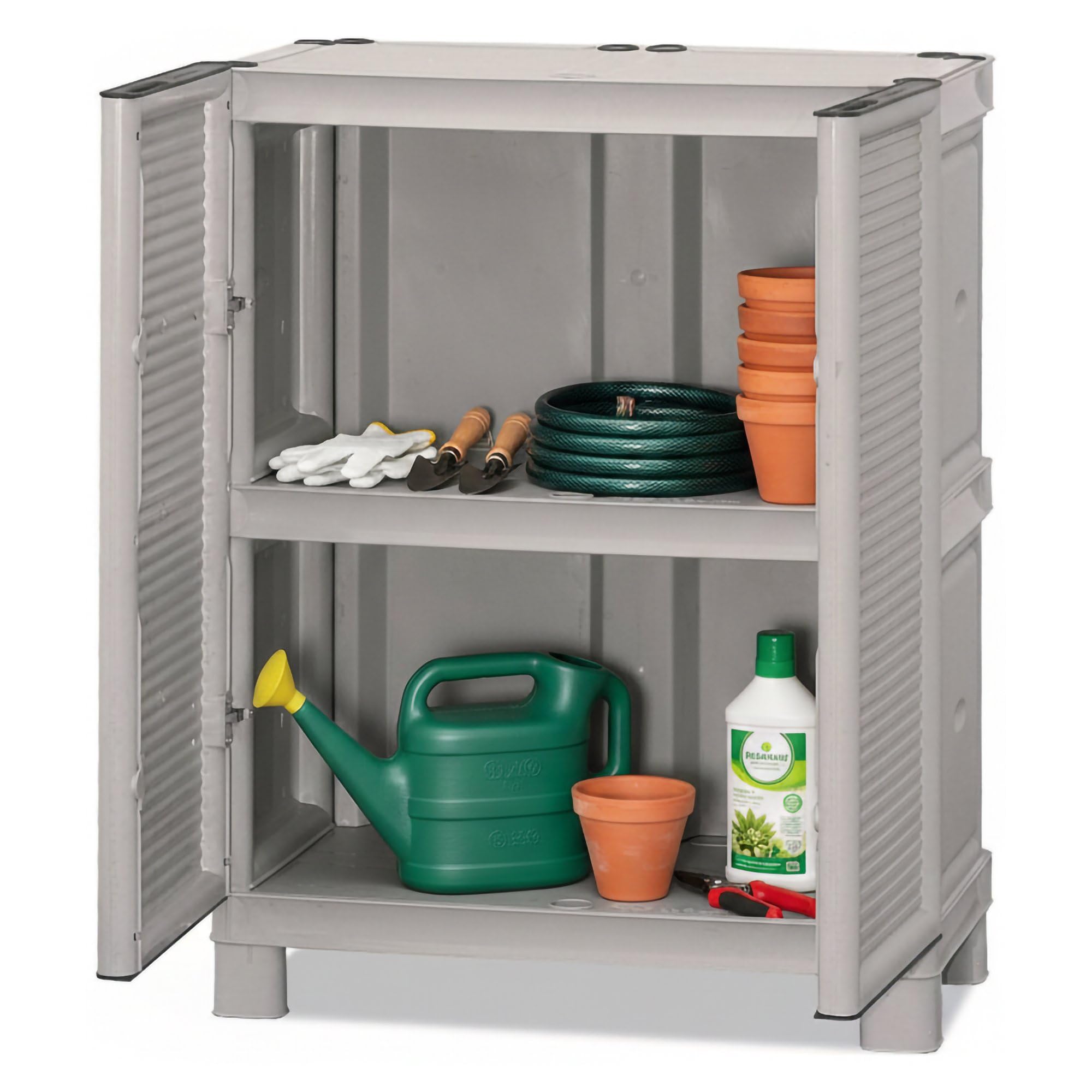 Dmora - Armadio da esterno Waremme, Mobile outdoor, Armadio balcone multiuso, Armadietto outdoor, 100% Made in Italy, Grigio chiaro, 70x39h92 cm