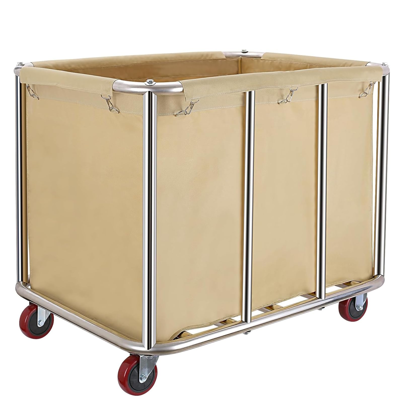 Carro de Lavandería Comercial con Ruedas, Carro de Ropa Pesada con Forro de Lona, Capacidad de 100 kg, Cesta de Lavandería Industrial,Beige