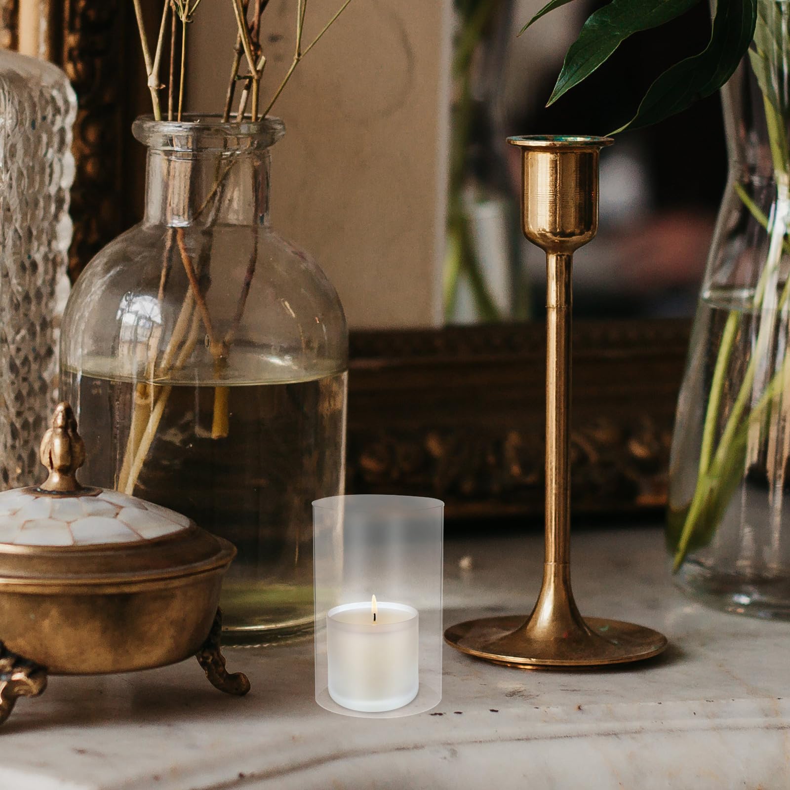 Paralume dal Design Raffinato e Semplice in Vetro Cilindrico Trasparente 2 Pezzi Antivento per Decorare e attività DIY