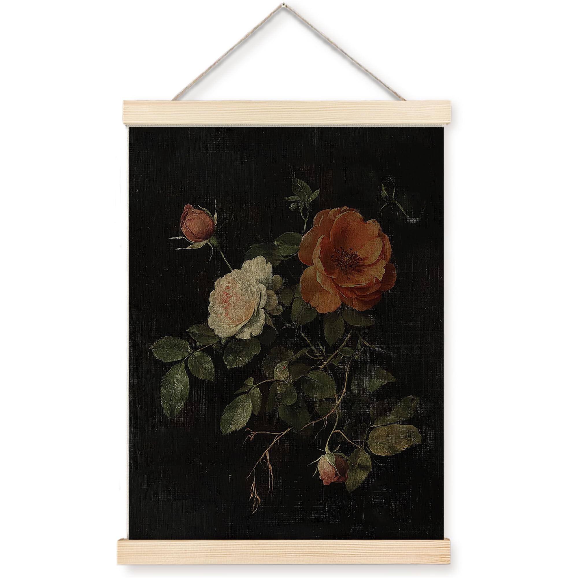 Vintage Floral Framed Canvas Wall Art - Vintage Dark Moody Cottage Core Botanical Pictures Wall Decor Paintings for Bedroom/Living Room/Gallery/
