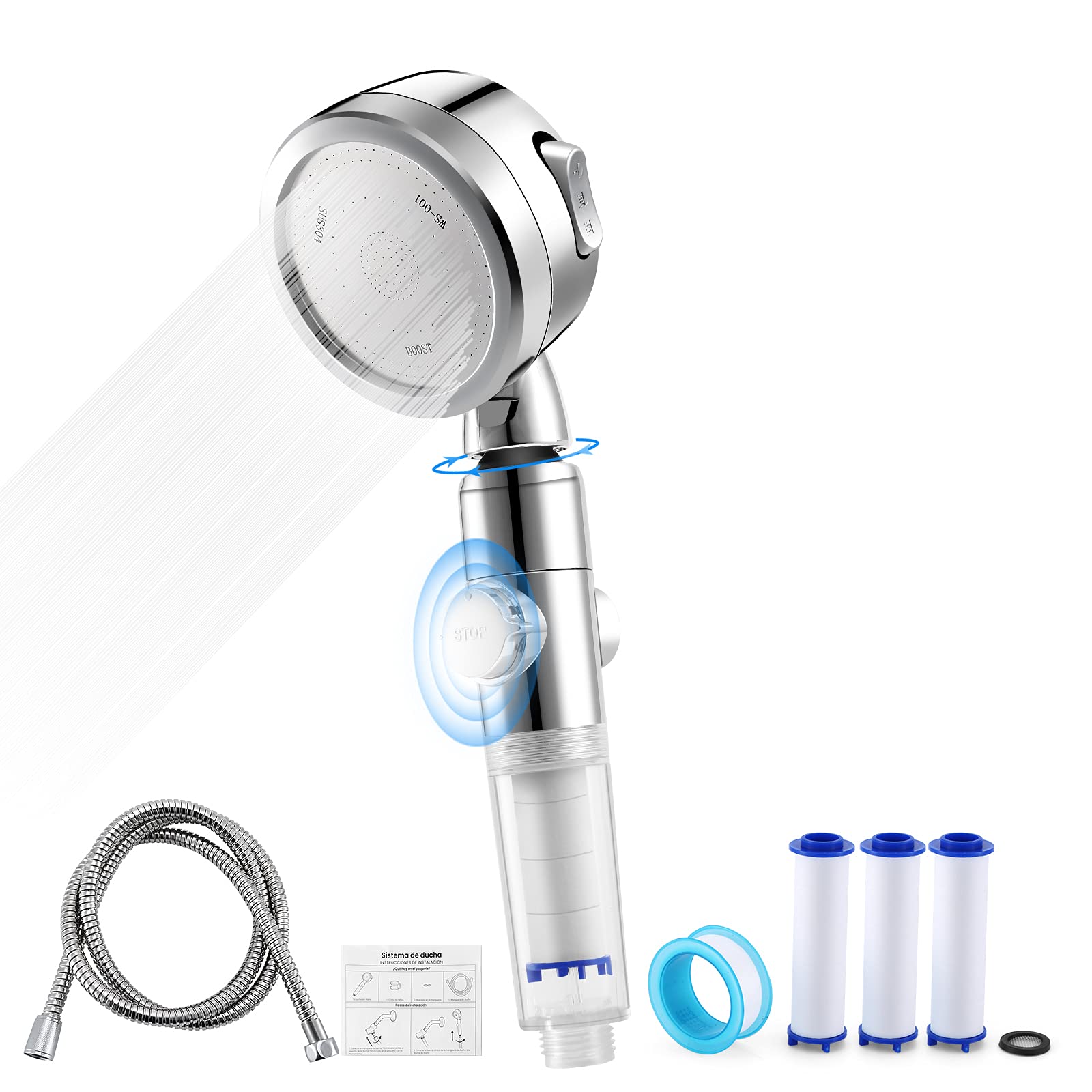 Buy PREUP Shower head with hose, shower head with 3 jet types, shower