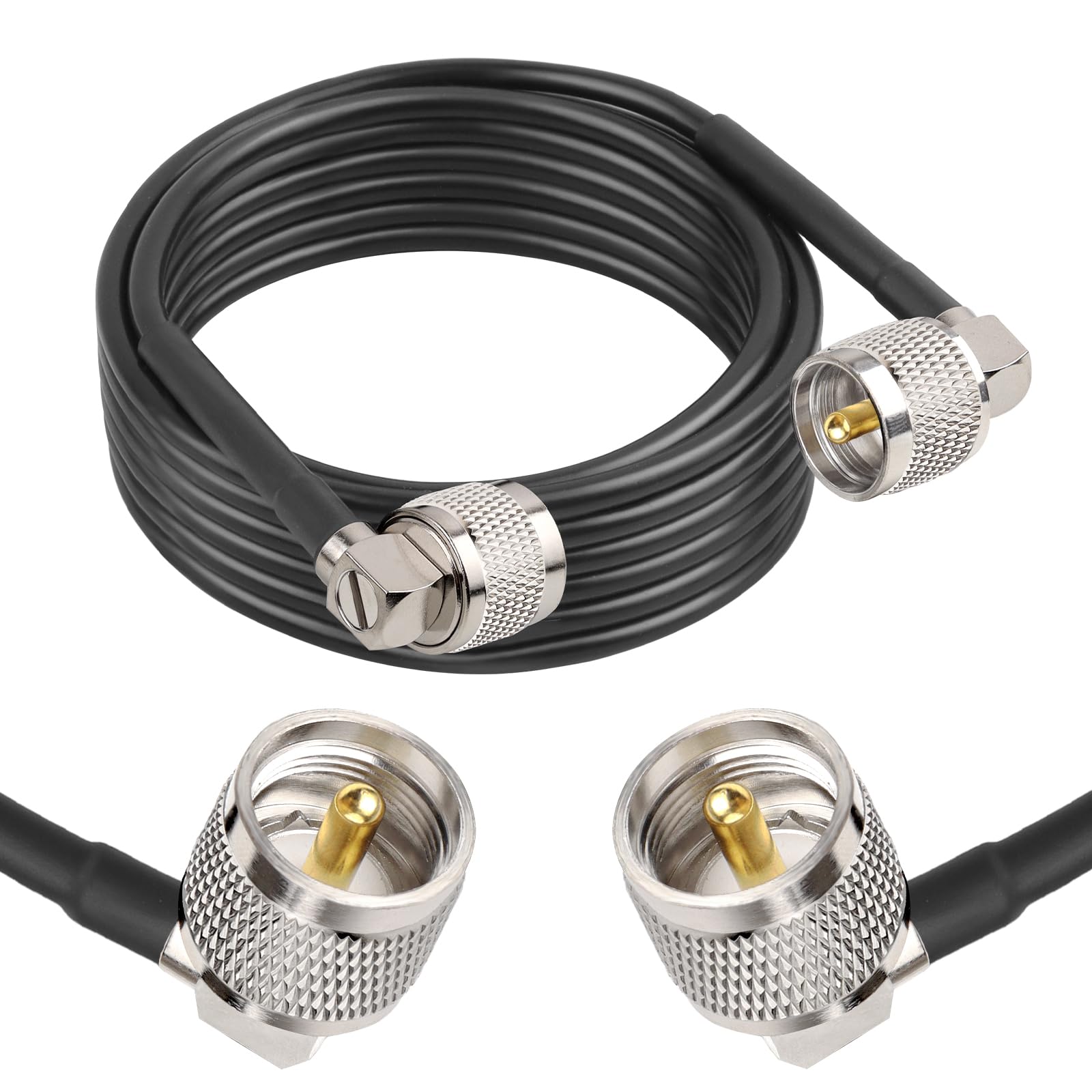 MOOKEERF Cable coaxial CB de 15 pies RG58 PL-259 UHF macho a macho, cable coaxial de ángulo recto, cable coaxial de baja pérdida Cb para radio CB, radio HAM, analizador de antena, medidor SWR
