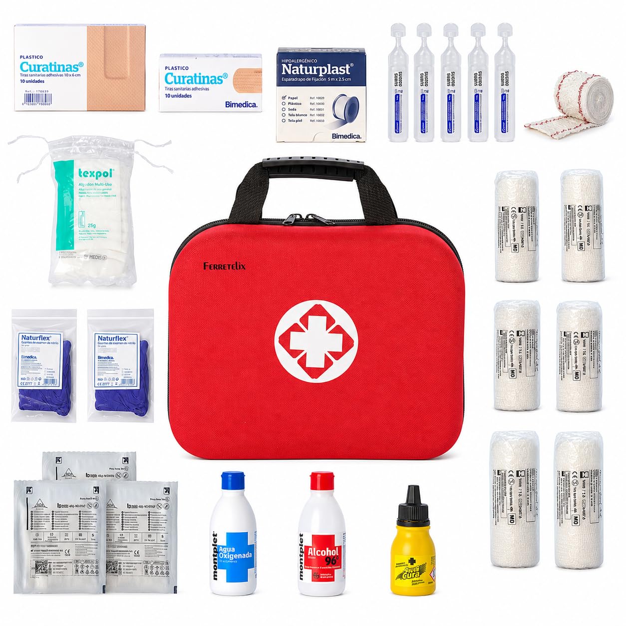 Kit di pronto soccorso con dotazione 25 cm x 20 cm x 8 cm