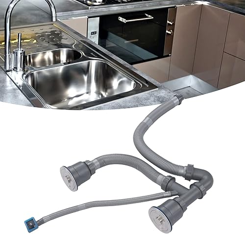 Garosa Kit de drenaje de manguera de fregadero doble, kit de trampa P expandible de drenaje rápido, piezas de repuesto de tubería flexible para