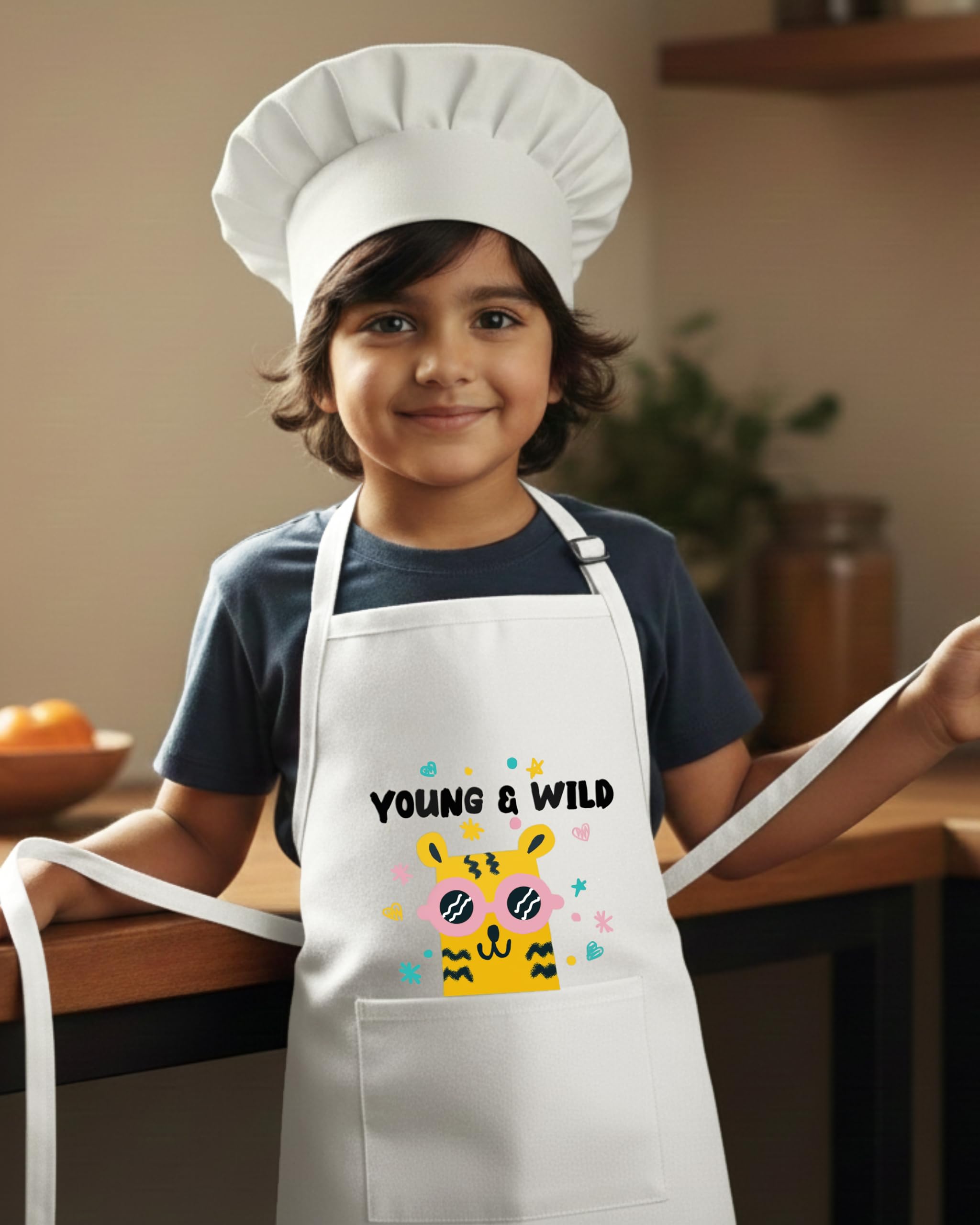 RUSTIQUE LINENS Kids Waterproof Apron with Free Chef Hat – 100% Polyester & AQUAVENTISM™ Breathable Membrane | Water-Resistant, Easy Clean | Ages 7-12| Ideal for Arts, Crafts & Cooking 3