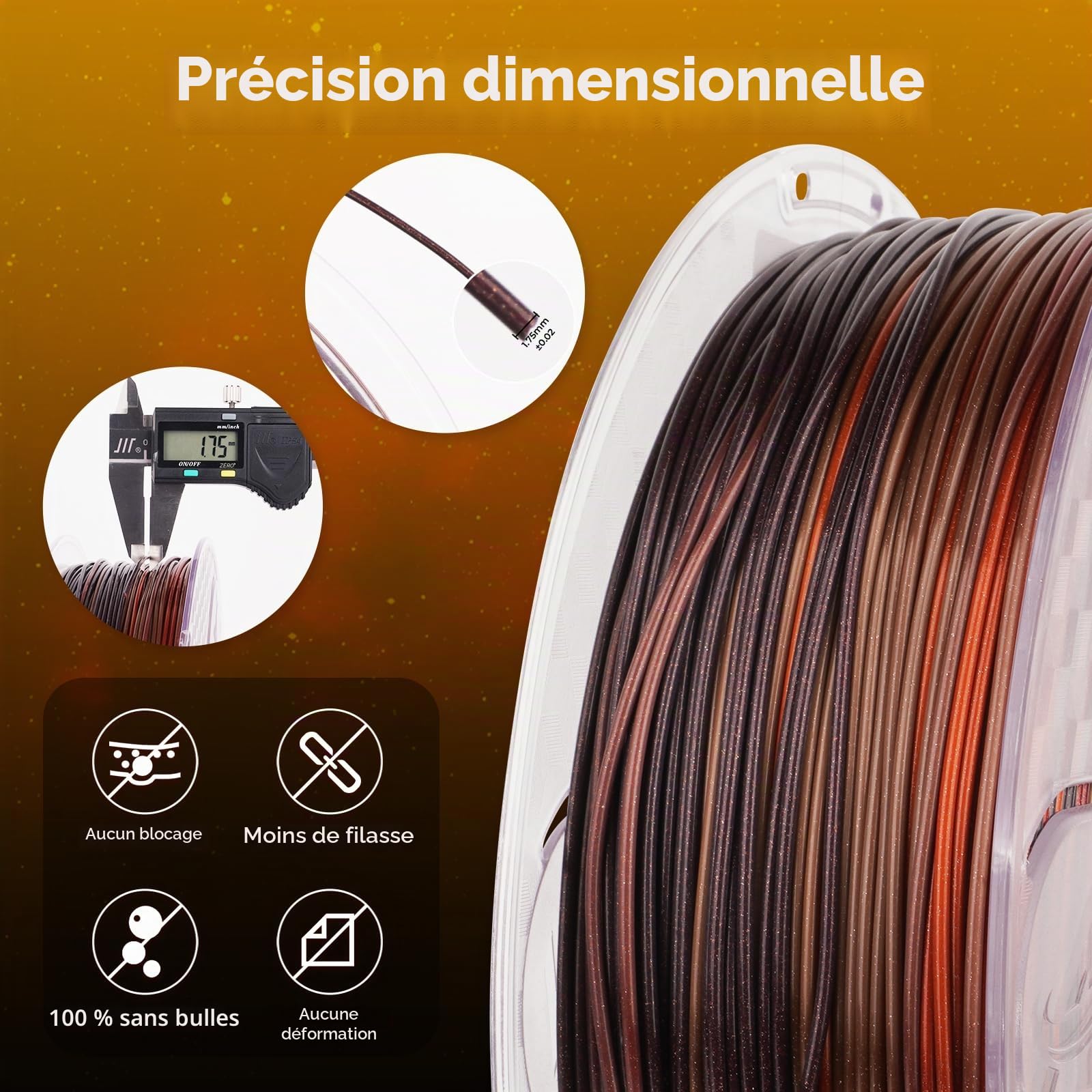 AMOLEN Filament Imprimante 3D, Filament PLA 1.75mm, Silk Tri couleurs PLA Silk Noir Shiny Rouge Or Filament, Gradient Filament PLA Pour Imprimante 3D 1KG/2.2lb