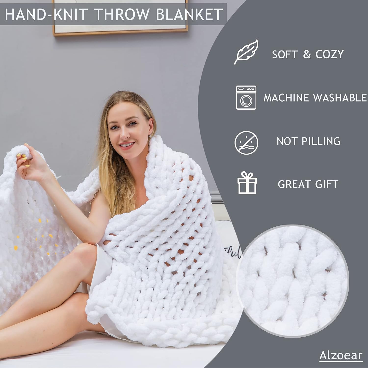 Chunky Knit Throw Blanket Chenille Handmade Cozy Warm Blanket for Sofa Bedroom Home Decor (White,40"x60") : Everything Else