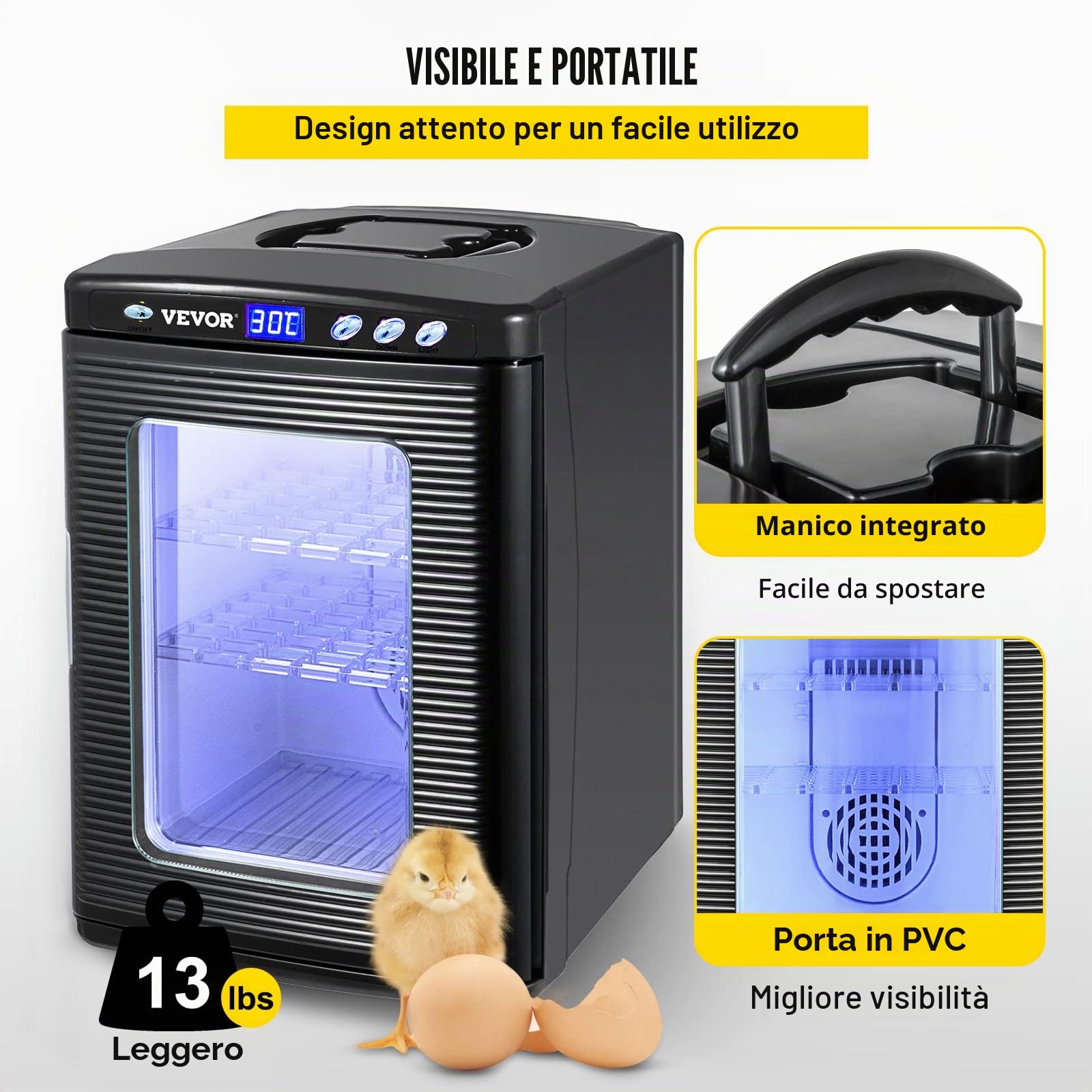 VEVOR Incubatrice per Uova di Rettili 25L, Display LED, Regolazione Temperatura 5-42℃, Riscaldamento e Raffreddamento, 220V, per Laboratorio e Cova Uova