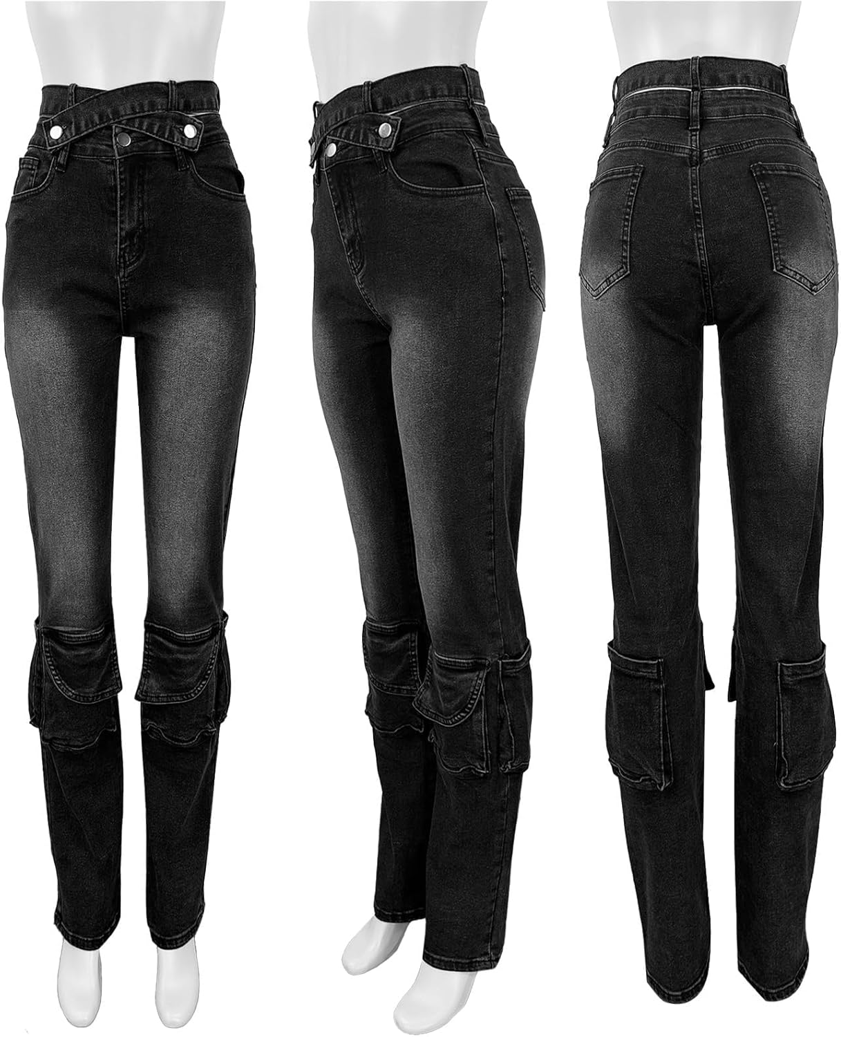 Women Sexy Skinny Stacked Jeans Butt Lifting Crossover High Waisted Stretch Cargo Jeans Y2k - Image 6