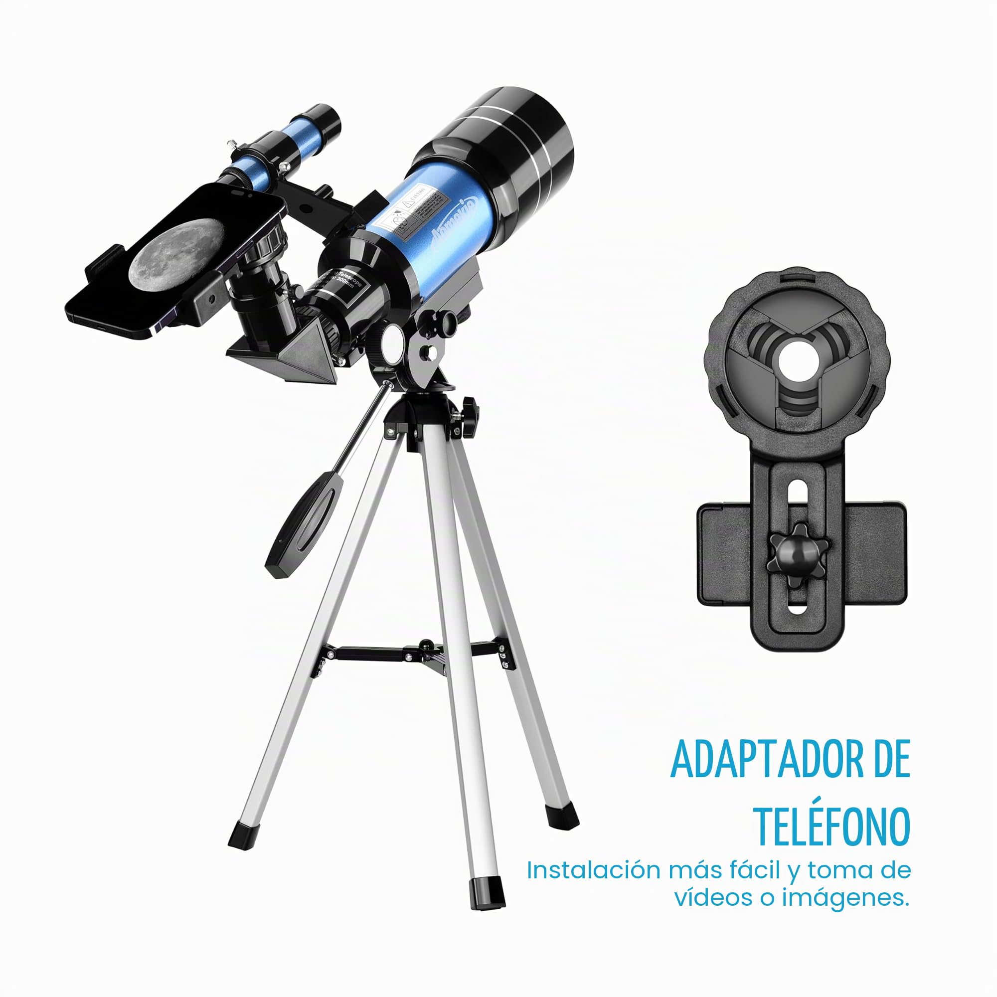 Aomekie Telescopios para Niños 70mm Telescopios Astronomico con Trípode Adaptador para Teléfono Ffiltro Lunar para Observación de Estrellas y Observación de Aves