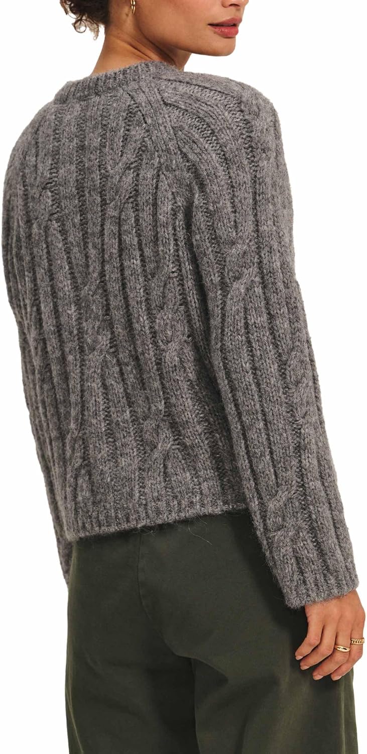 VELVET BY GRAHAM & SPENCER Women's Allison Cable Knit Sweater, Heather Grey, Small