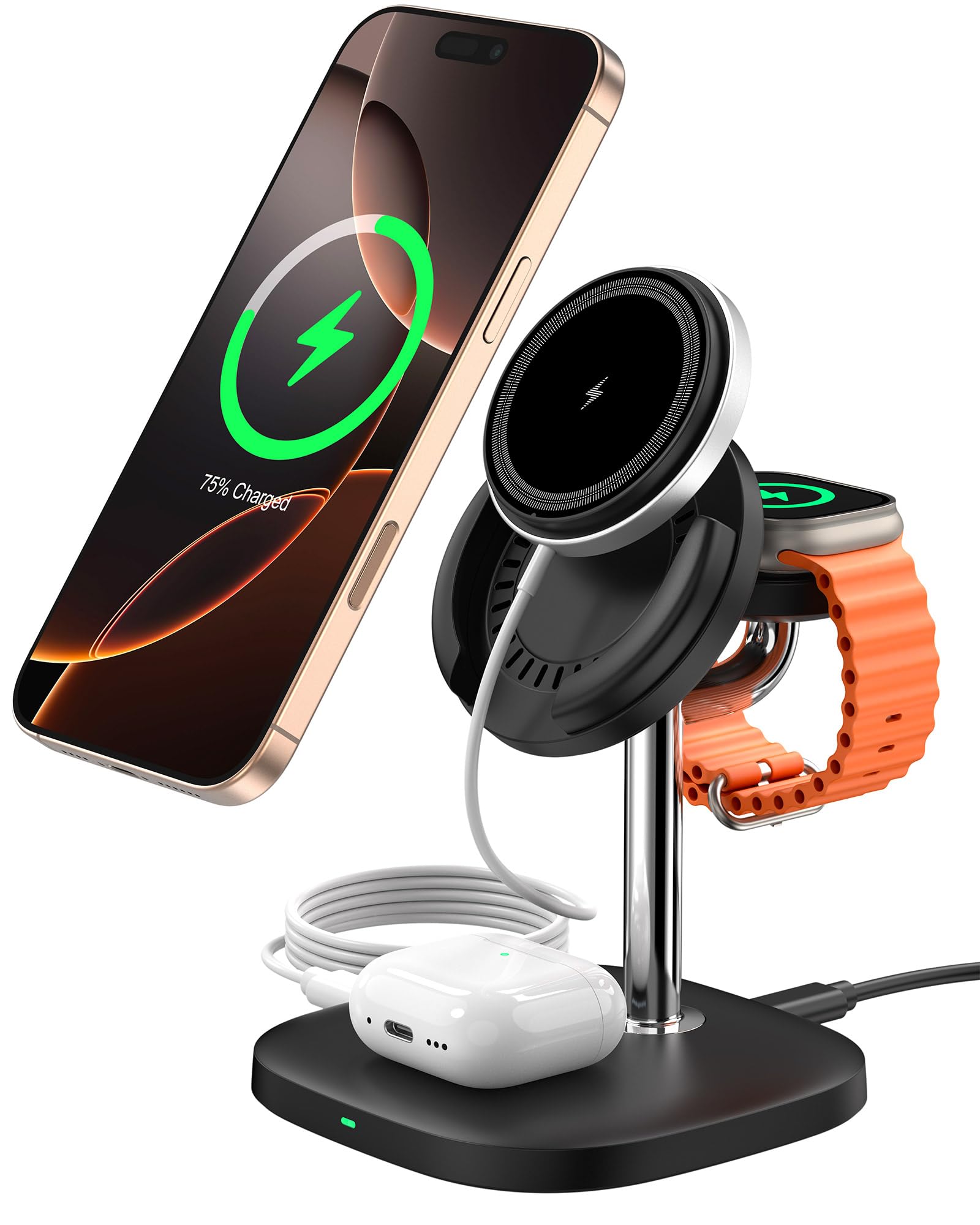 Wireless Charger for iPhone, SwanScout 711M, 3 in 1 Detachable Magnetic Charger for iPhone 16/15/14/13/12 Series, Charging Station for Apple Watch 10/Ultra 2/9/8/7/6/5/SE, for AirPods Pro 2/4