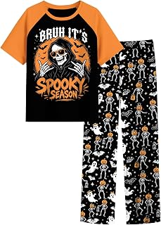 Funnycokid Boys Pajamas 2 Piece Kids Summer Pjs Loose Fit Size 6-12 | 2 Piece Set, Themed Sleepwear, Cool, Soft, Short Sleeve Top, Pants with Pockets