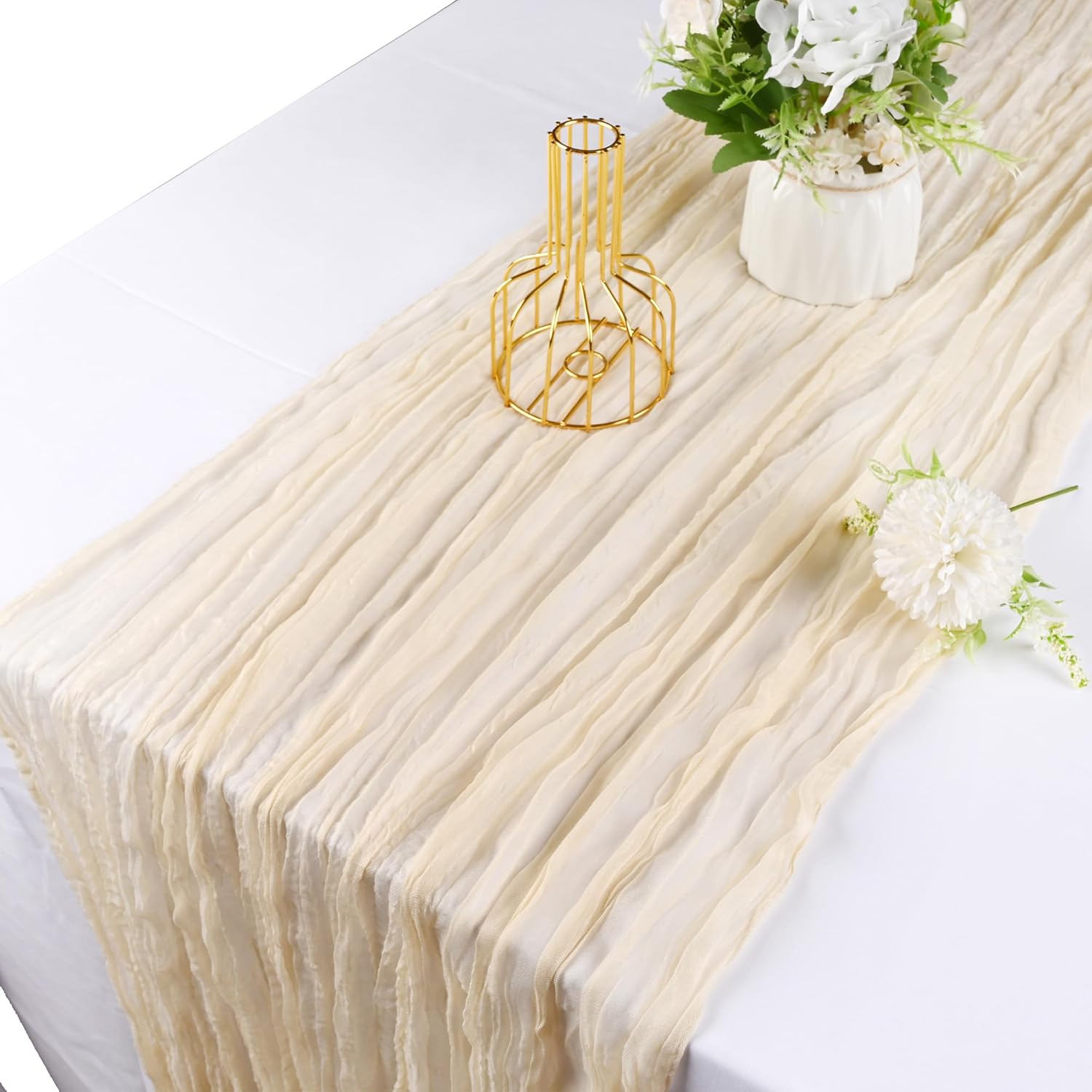 6 Pack Ivory Cheesecloth Table Runners Gauze Rustic Boho 35"x120" for Party Bridal Shower Wedding